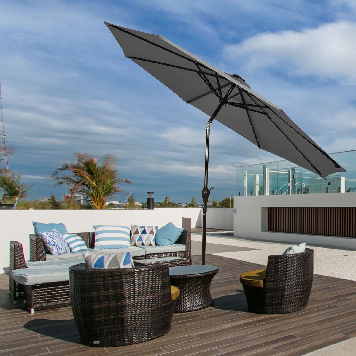 10 Feet Outdoor Patio Umbrella with Bright Solar LED Lights-Gray view 7
