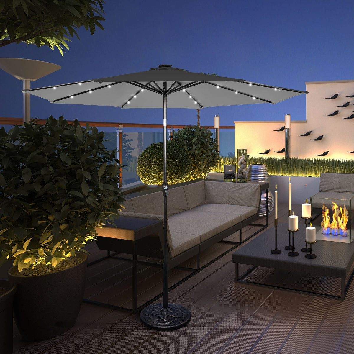 10 Feet Outdoor Patio Umbrella with Bright Solar LED Lights-Gray view 9