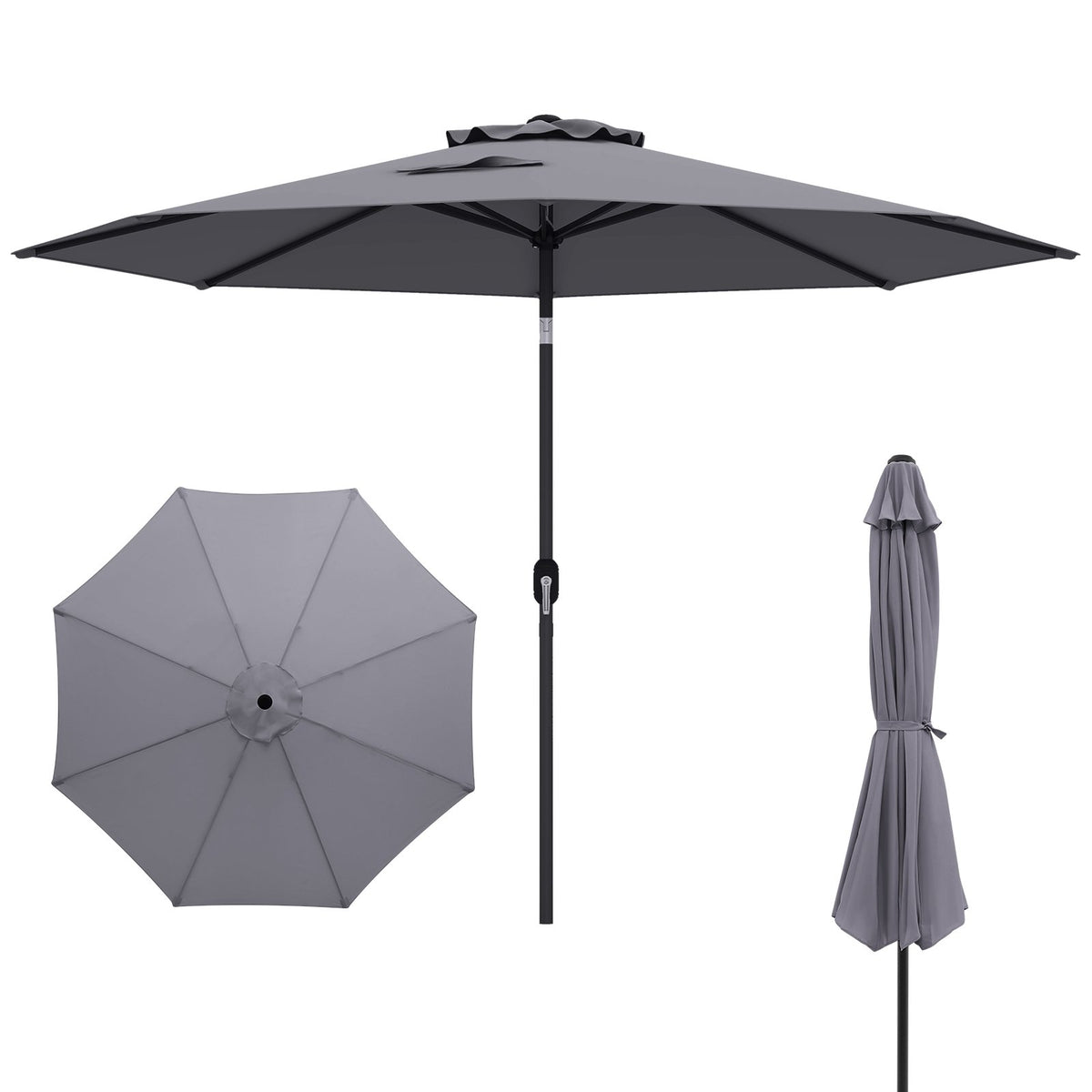 10 Feet Outdoor Patio Umbrella with Tilt Adjustment and Crank-Gray view 3