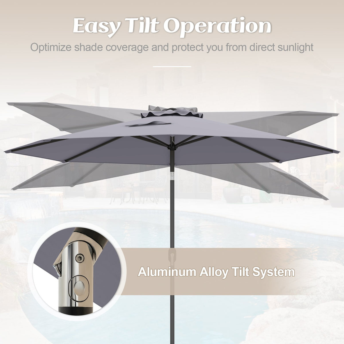 10 Feet Outdoor Patio Umbrella with Tilt Adjustment and Crank-Gray view 9