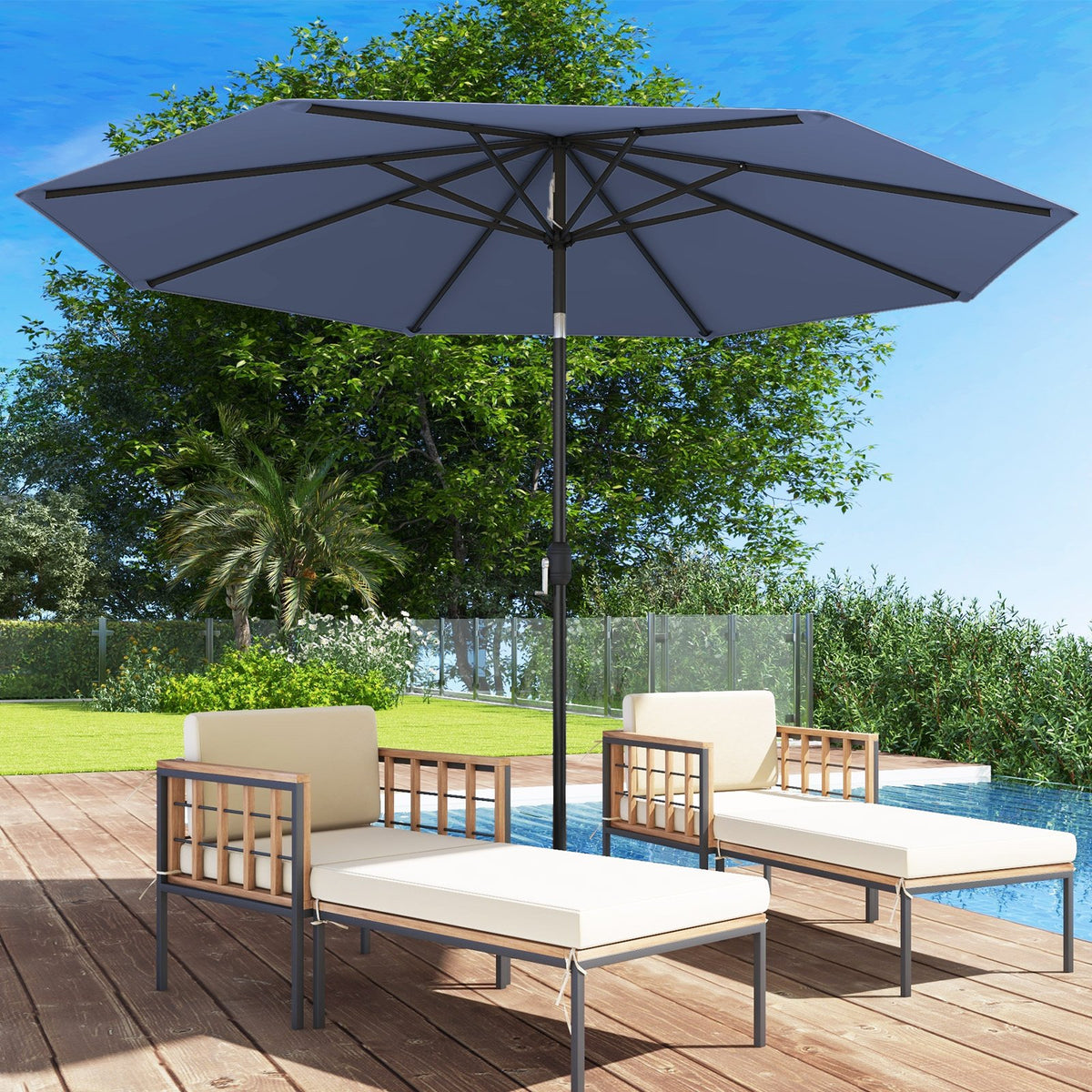 10 Feet Outdoor Patio Umbrella with Tilt Adjustment and Crank-Navy view 2