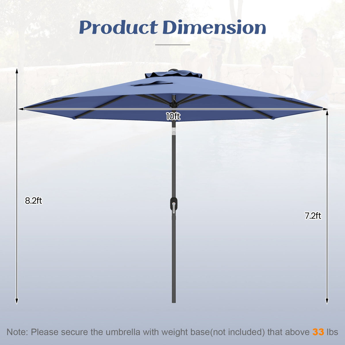 10 Feet Outdoor Patio Umbrella with Tilt Adjustment and Crank-Navy view 4