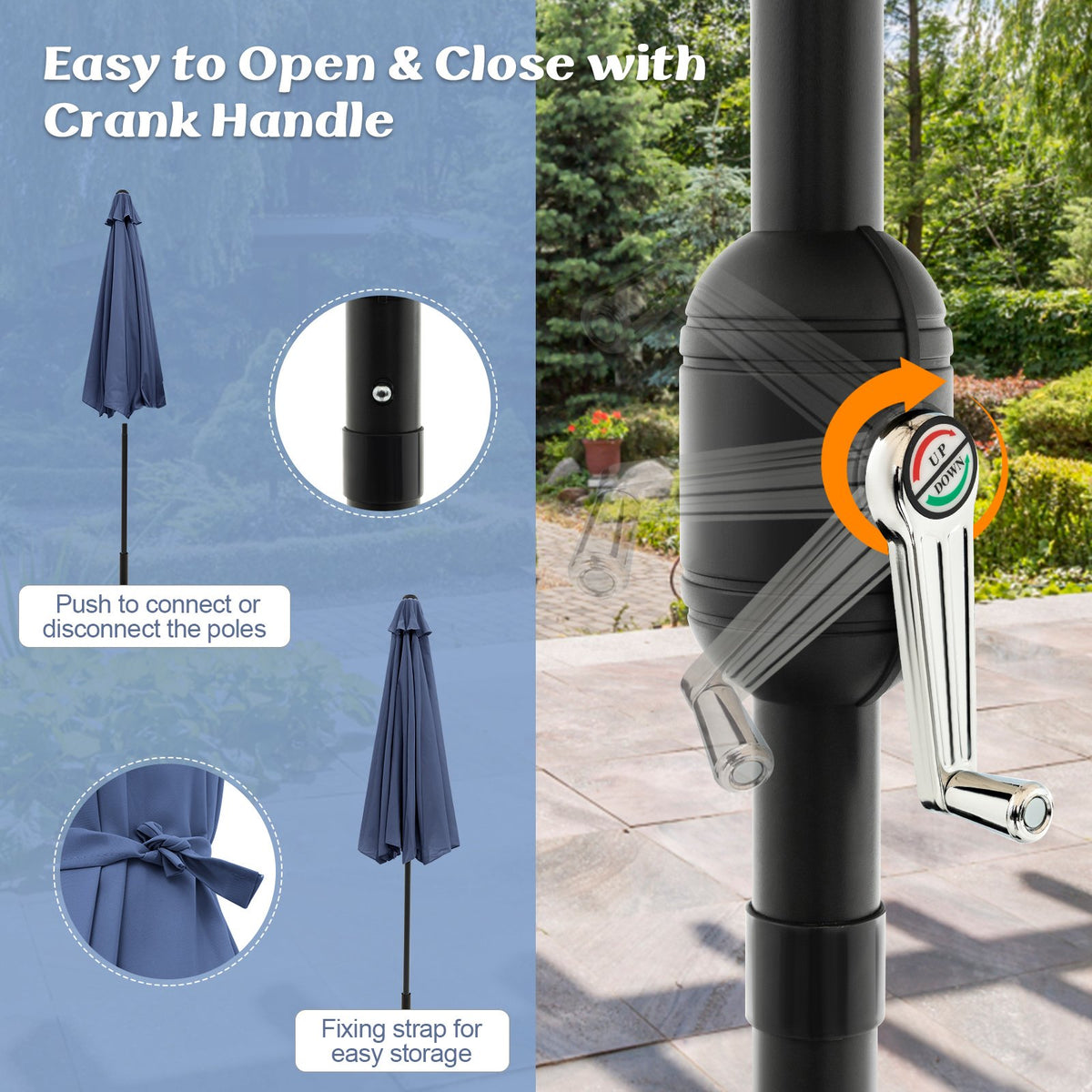 10 Feet Outdoor Patio Umbrella with Tilt Adjustment and Crank-Navy view 7
