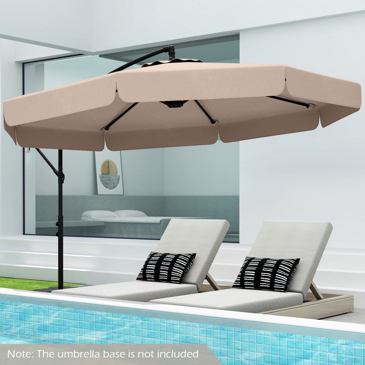10 Feet Patio Cantilever Umbrella with Cover Tilt Adjustment and Ruffled Edge-Beige view 3