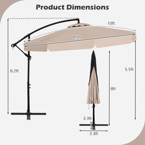 10 Feet Patio Cantilever Umbrella with Cover Tilt Adjustment and Ruffled Edge-Beige view 4