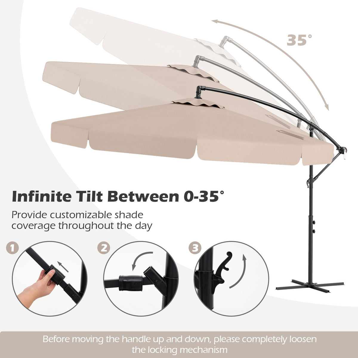 10 Feet Patio Cantilever Umbrella with Cover Tilt Adjustment and Ruffled Edge-Beige view 6