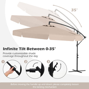 10 Feet Patio Cantilever Umbrella with Cover Tilt Adjustment and Ruffled Edge-Beige view 6