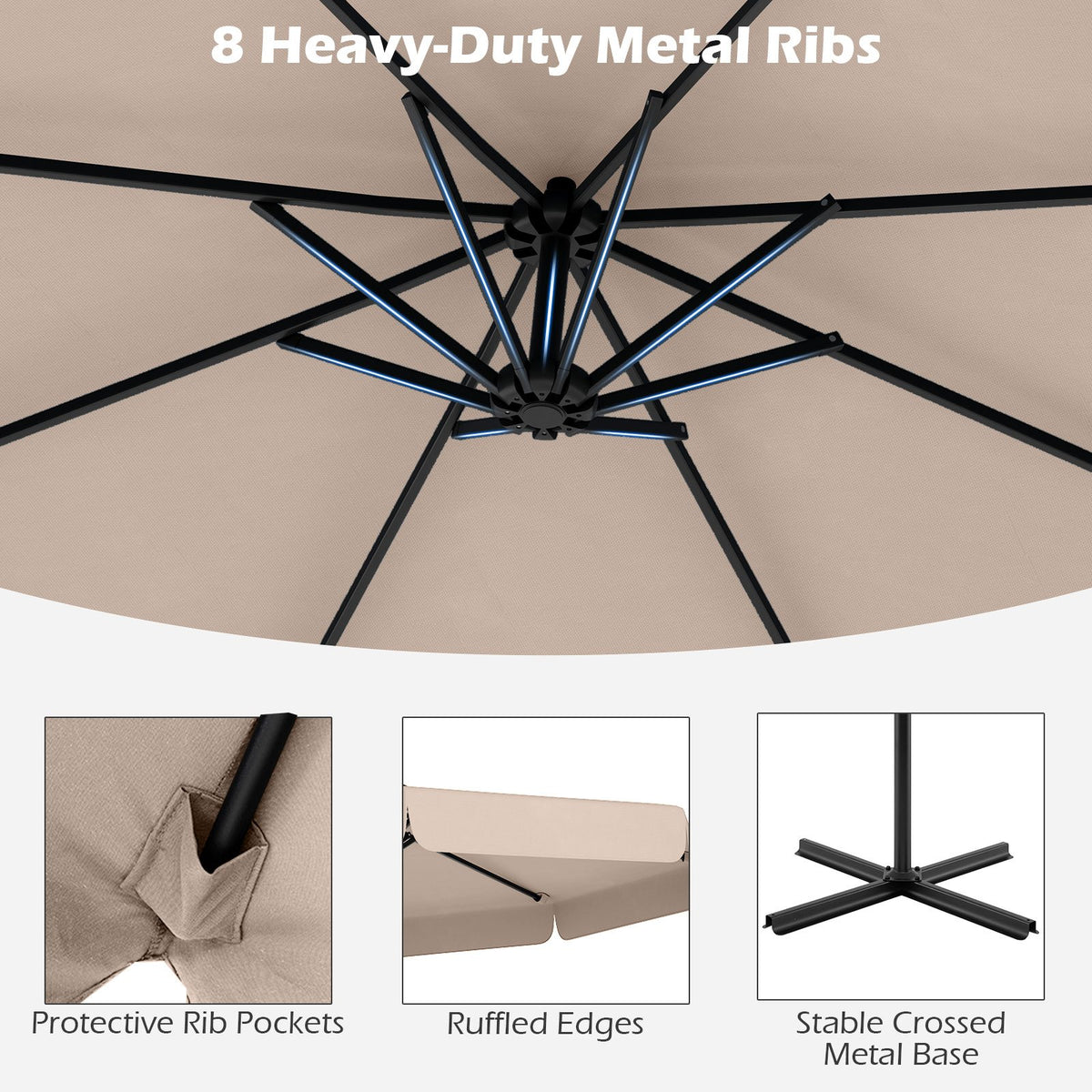 10 Feet Patio Cantilever Umbrella with Cover Tilt Adjustment and Ruffled Edge-Beige view 7