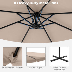 10 Feet Patio Cantilever Umbrella with Cover Tilt Adjustment and Ruffled Edge-Beige view 7