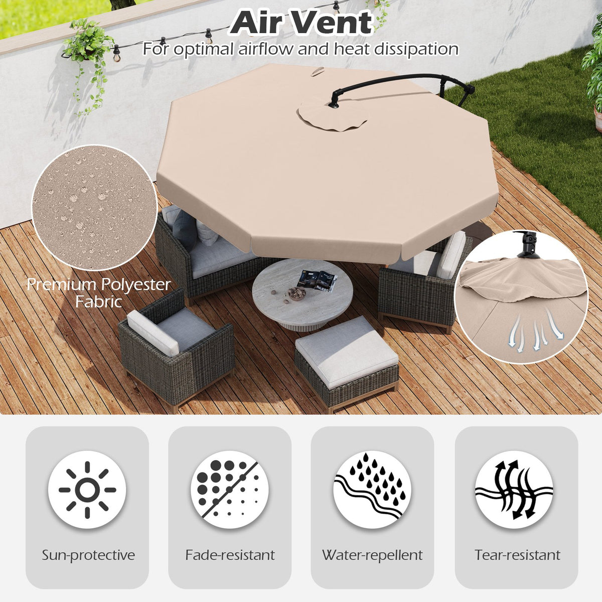 10 Feet Patio Cantilever Umbrella with Cover Tilt Adjustment and Ruffled Edge-Beige view 8