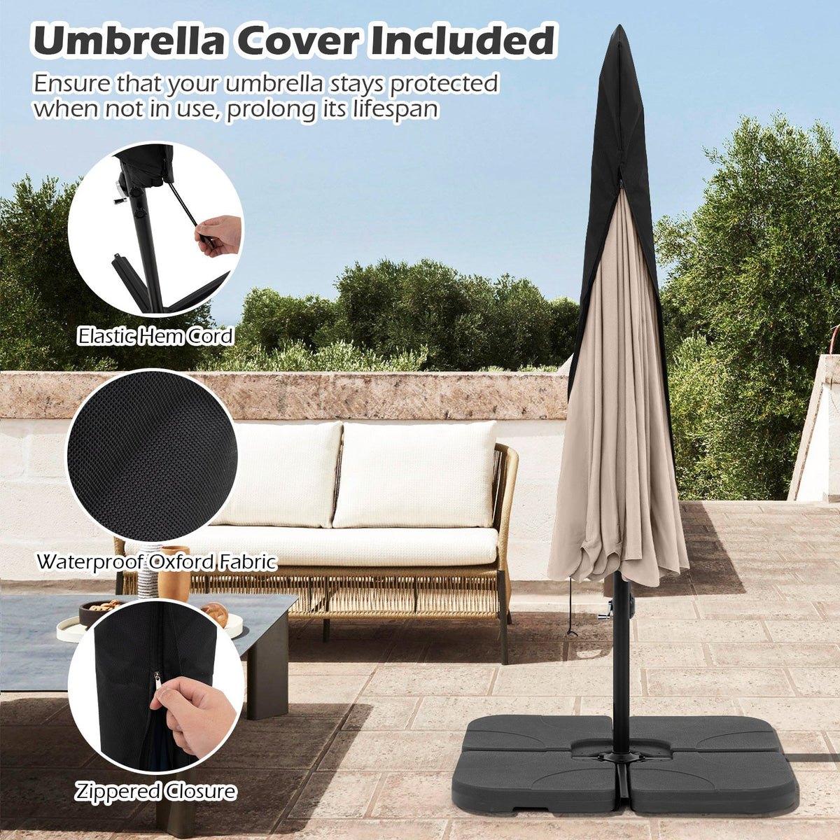 10 Feet Patio Cantilever Umbrella with Cover Tilt Adjustment and Ruffled Edge-Beige view 9