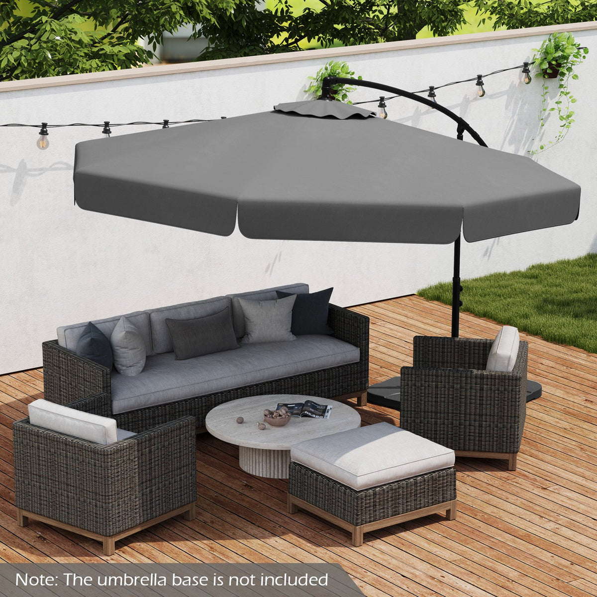 10 Feet Patio Cantilever Umbrella with Cover Tilt Adjustment and Ruffled Edge-Gray view 2