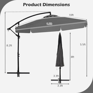 10 Feet Patio Cantilever Umbrella with Cover Tilt Adjustment and Ruffled Edge-Gray view 4