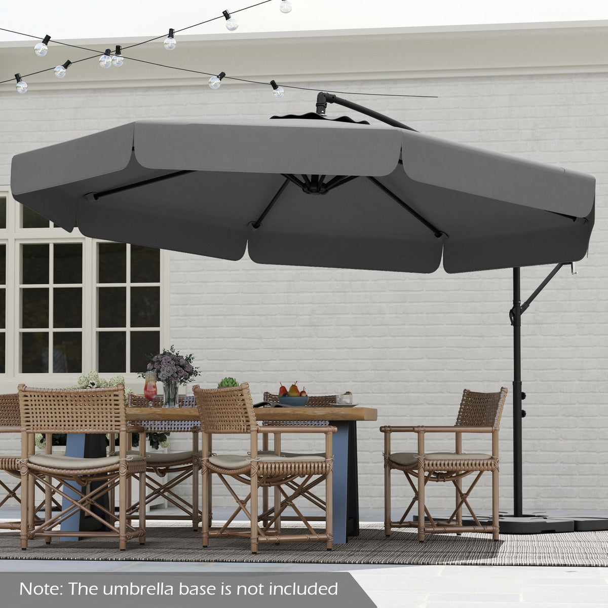 10 Feet Patio Cantilever Umbrella with Cover Tilt Adjustment and Ruffled Edge-Gray view 5