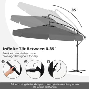10 Feet Patio Cantilever Umbrella with Cover Tilt Adjustment and Ruffled Edge-Gray view 6