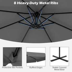 10 Feet Patio Cantilever Umbrella with Cover Tilt Adjustment and Ruffled Edge-Gray view 7