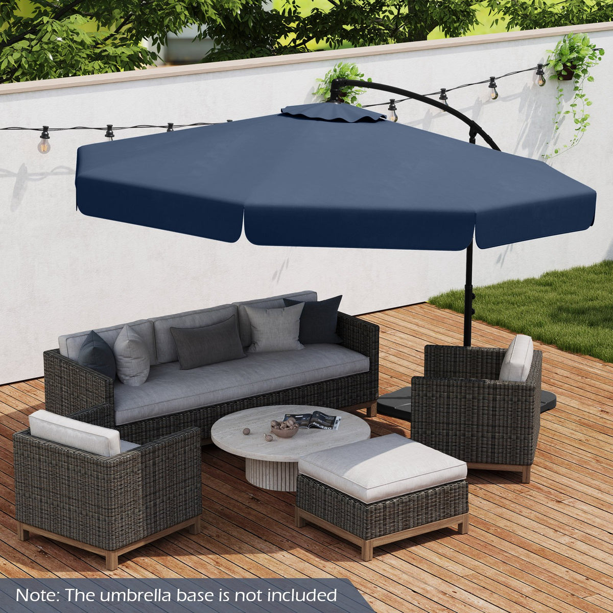 10 Feet Patio Cantilever Umbrella with Cover Tilt Adjustment and Ruffled Edge-Navy view 2