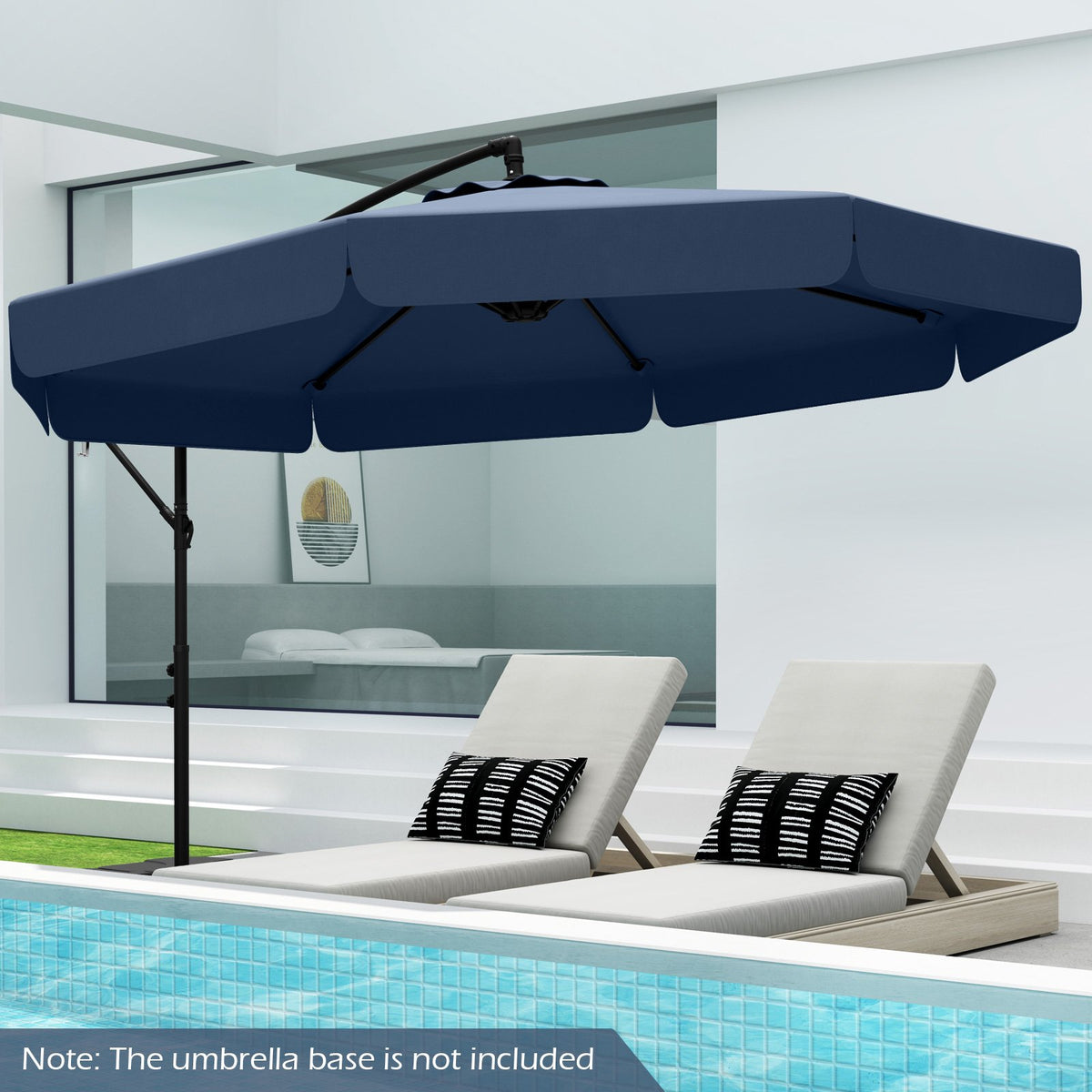 10 Feet Patio Cantilever Umbrella with Cover Tilt Adjustment and Ruffled Edge-Navy view 3