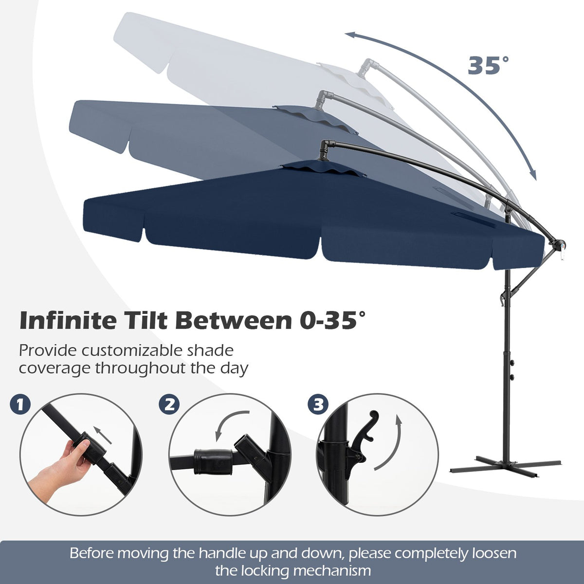 10 Feet Patio Cantilever Umbrella with Cover Tilt Adjustment and Ruffled Edge-Navy view 6