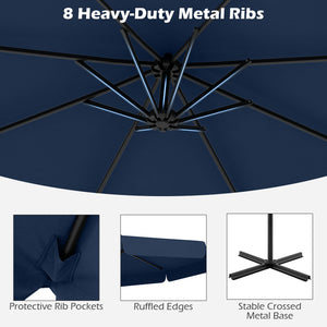 10 Feet Patio Cantilever Umbrella with Cover Tilt Adjustment and Ruffled Edge-Navy view 7