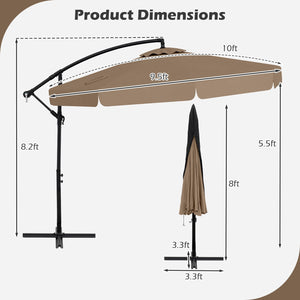 10 Feet Patio Cantilever Umbrella with Cover Tilt Adjustment and Ruffled Edge-Taupe view 4