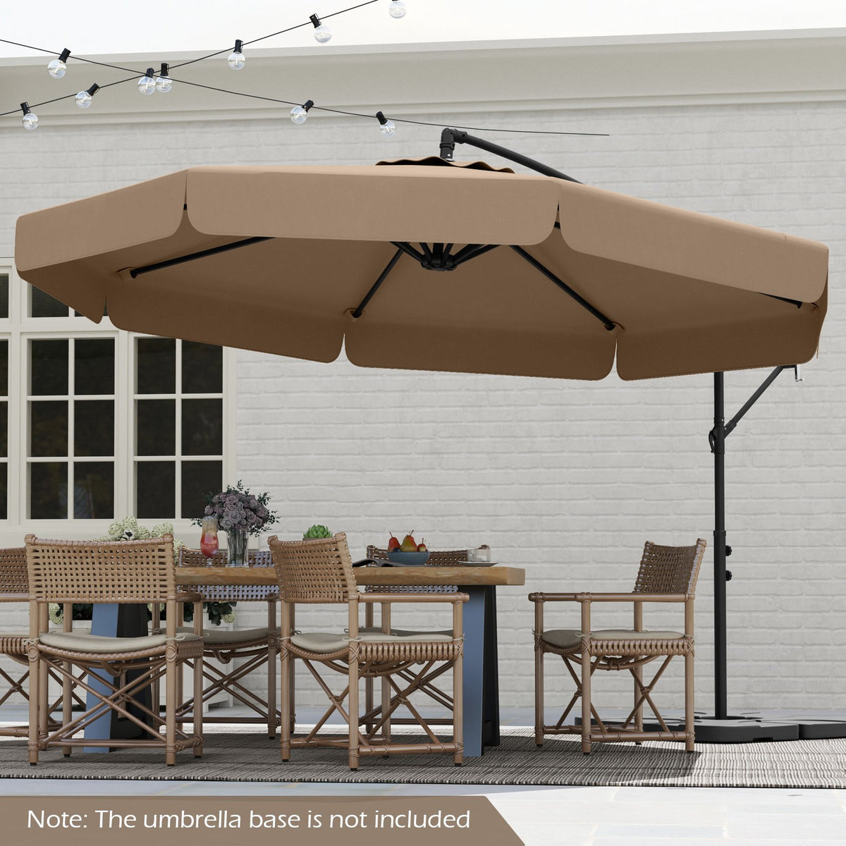 10 Feet Patio Cantilever Umbrella with Cover Tilt Adjustment and Ruffled Edge-Taupe view 5