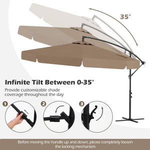 10 Feet Patio Cantilever Umbrella with Cover Tilt Adjustment and Ruffled Edge-Taupe view 6