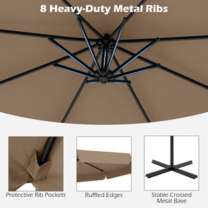 10 Feet Patio Cantilever Umbrella with Cover Tilt Adjustment and Ruffled Edge-Taupe view 7