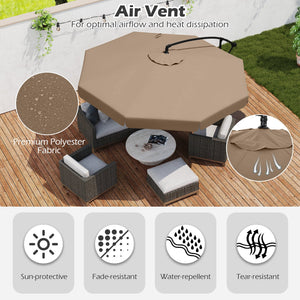 10 Feet Patio Cantilever Umbrella with Cover Tilt Adjustment and Ruffled Edge-Taupe view 8