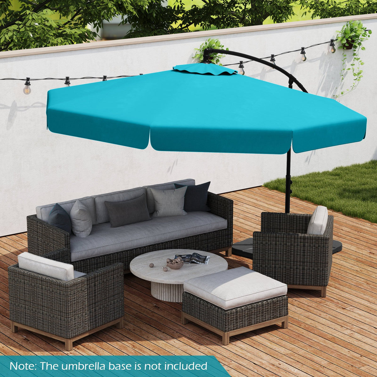 10 Feet Patio Cantilever Umbrella with Cover Tilt Adjustment and Ruffled Edge-Turquoise view 2