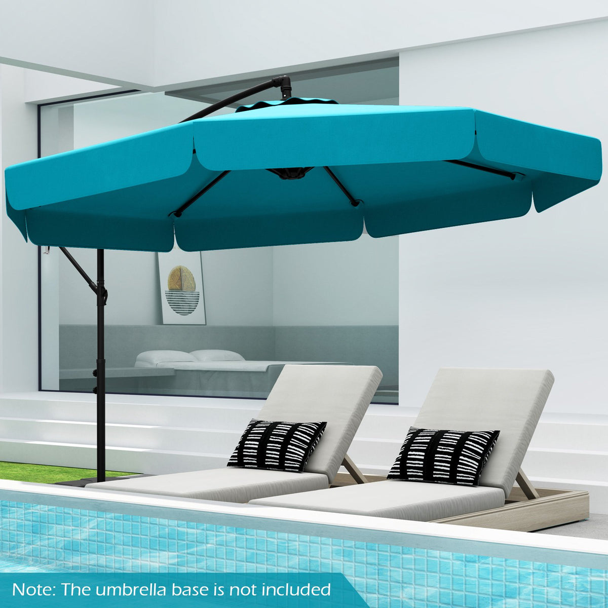 10 Feet Patio Cantilever Umbrella with Cover Tilt Adjustment and Ruffled Edge-Turquoise view 3