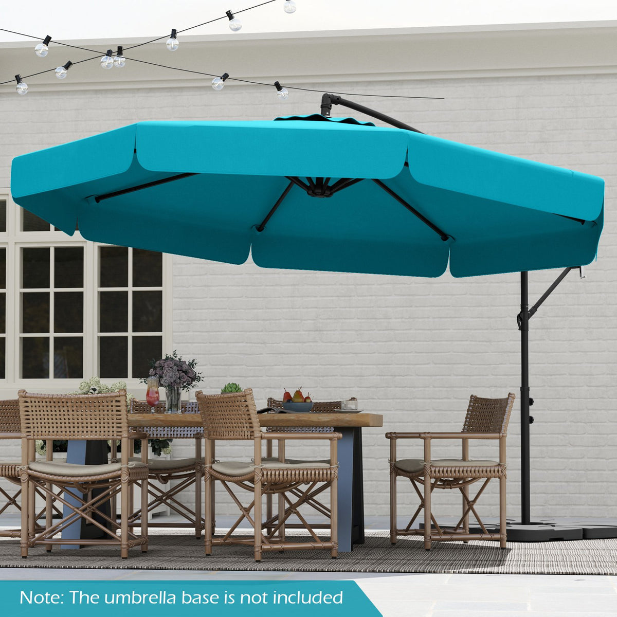 10 Feet Patio Cantilever Umbrella with Cover Tilt Adjustment and Ruffled Edge-Turquoise view 5