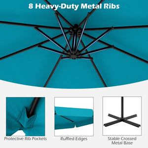 10 Feet Patio Cantilever Umbrella with Cover Tilt Adjustment and Ruffled Edge-Turquoise view 7