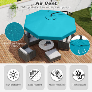 10 Feet Patio Cantilever Umbrella with Cover Tilt Adjustment and Ruffled Edge-Turquoise view 8