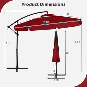 10 Feet Patio Cantilever Umbrella with Cover Tilt Adjustment and Ruffled Edge-Wine view 4