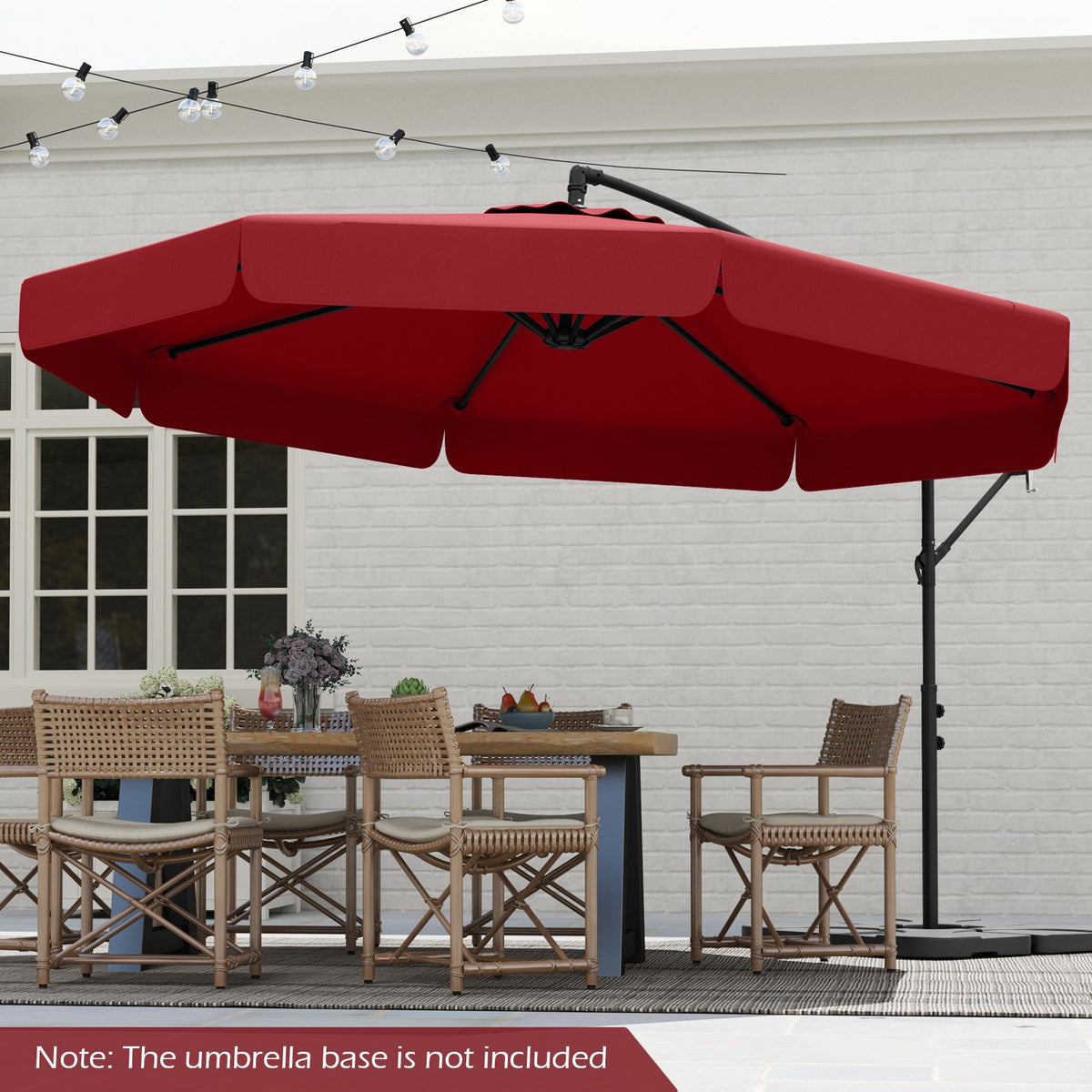 10 Feet Patio Cantilever Umbrella with Cover Tilt Adjustment and Ruffled Edge-Wine view 5