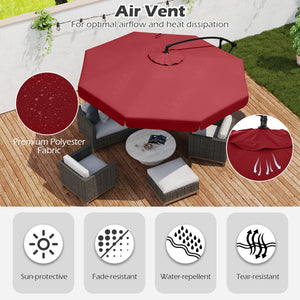 10 Feet Patio Cantilever Umbrella with Cover Tilt Adjustment and Ruffled Edge-Wine view 8