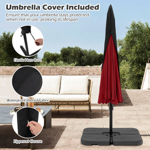 10 Feet Patio Cantilever Umbrella with Cover Tilt Adjustment and Ruffled Edge-Wine view 9