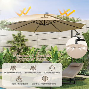 10 Feet Patio Offset Umbrella with 112 Solar-Powered LED Lights-Beige-Beige view 6
