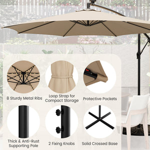 10 Feet Patio Offset Umbrella with 112 Solar-Powered LED Lights-Beige-Beige view 8