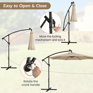 10 Feet Patio Offset Umbrella with 112 Solar-Powered LED Lights-Beige-Beige view 9