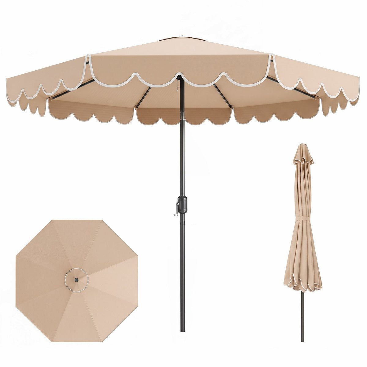 10 Feet Patio Umbrella Outdoor Market Umbrella with Crank Tilt Adjustment-Beige