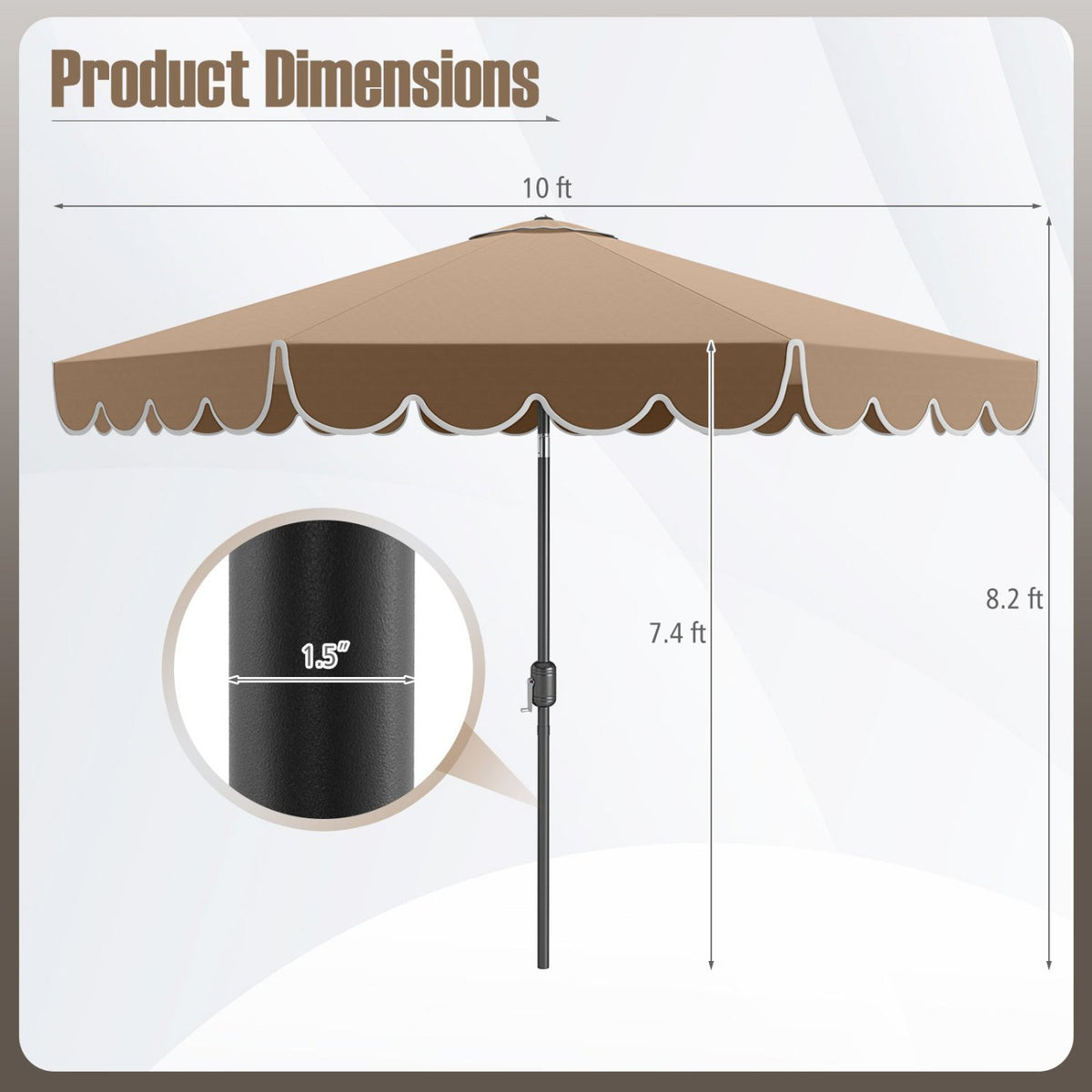 10 Feet Patio Umbrella Outdoor Market Umbrella with Crank Tilt Adjustment-Brown view 5