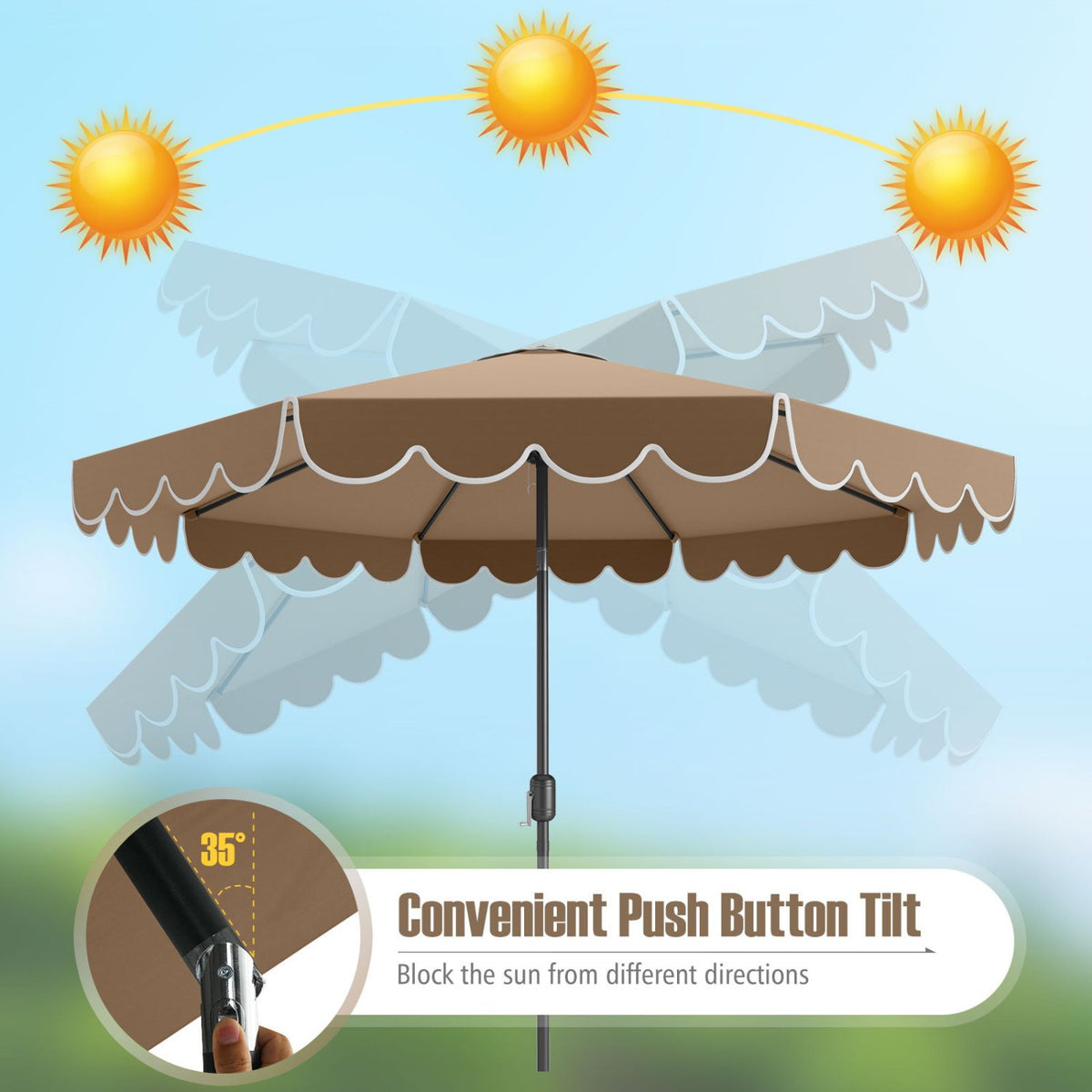 10 Feet Patio Umbrella Outdoor Market Umbrella with Crank Tilt Adjustment-Brown view 9
