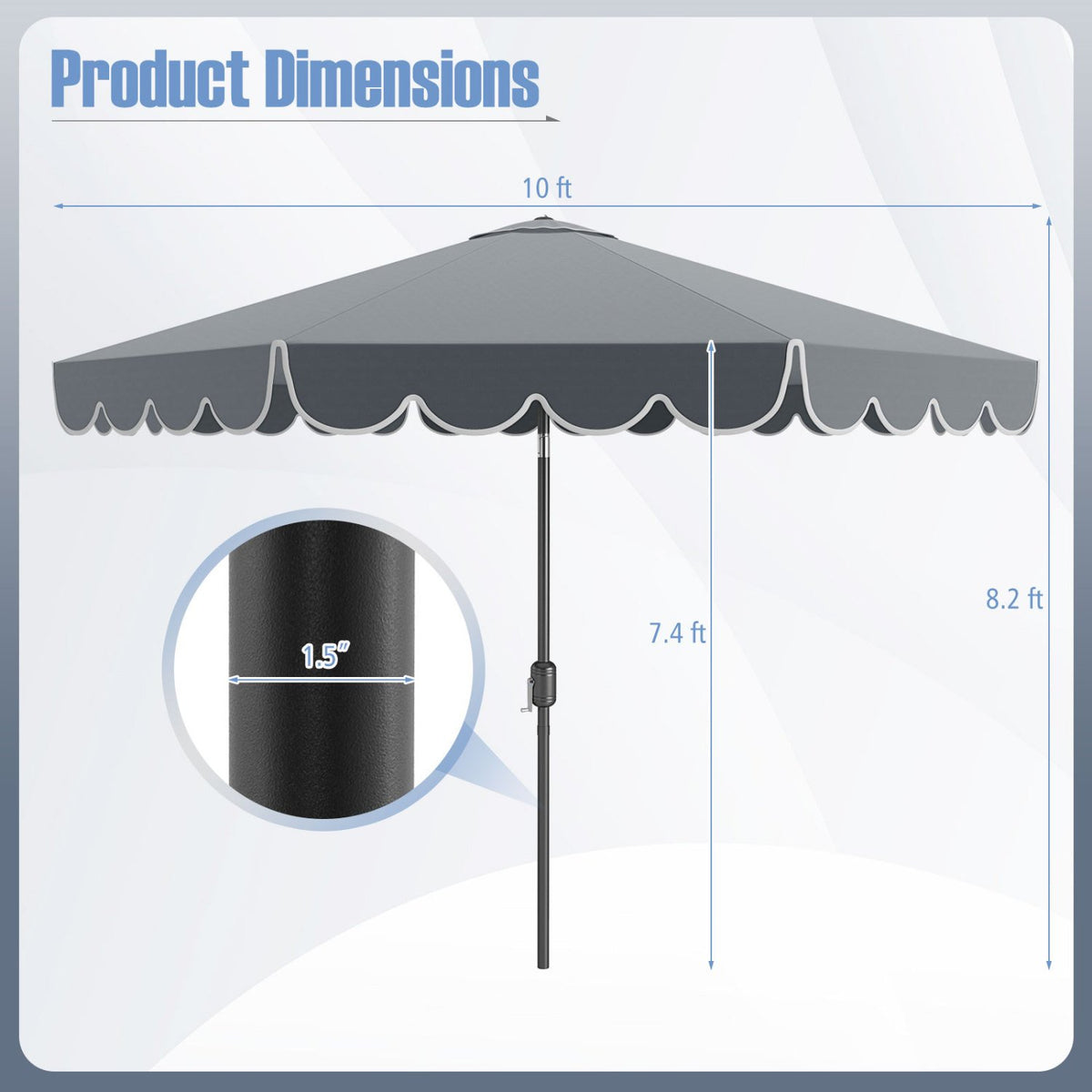 10 Feet Patio Umbrella Outdoor Market Umbrella with Crank Tilt Adjustment-Gray view 5