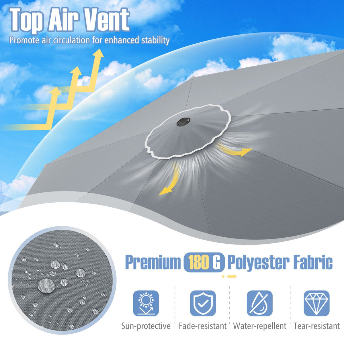 10 Feet Patio Umbrella Outdoor Market Umbrella with Crank Tilt Adjustment-Gray view 8