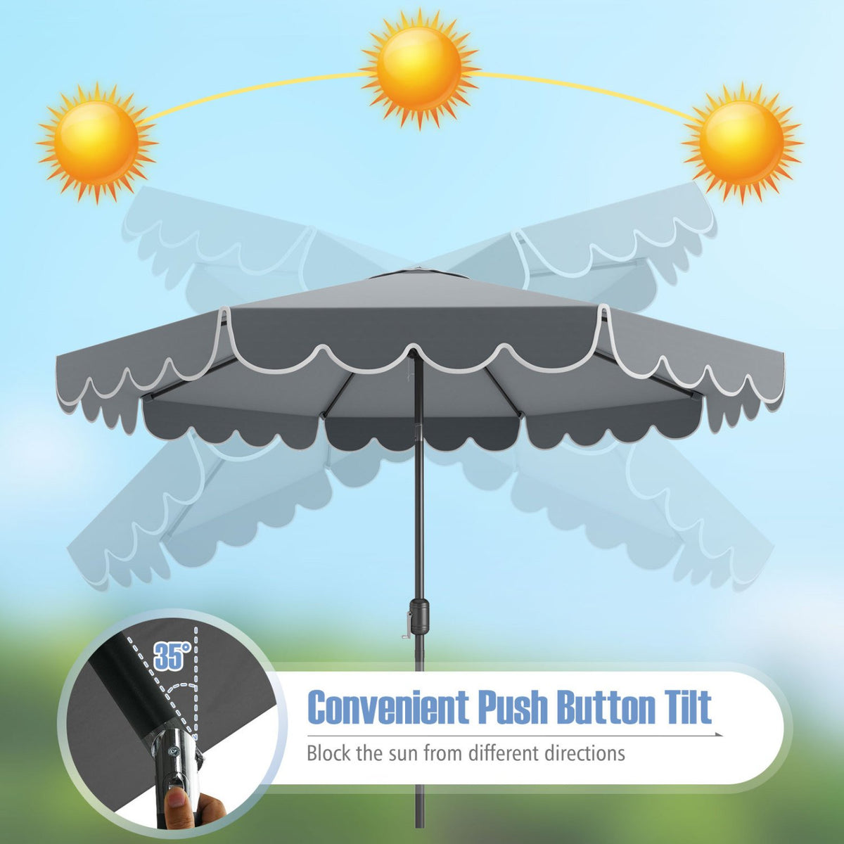 10 Feet Patio Umbrella Outdoor Market Umbrella with Crank Tilt Adjustment-Gray view 9