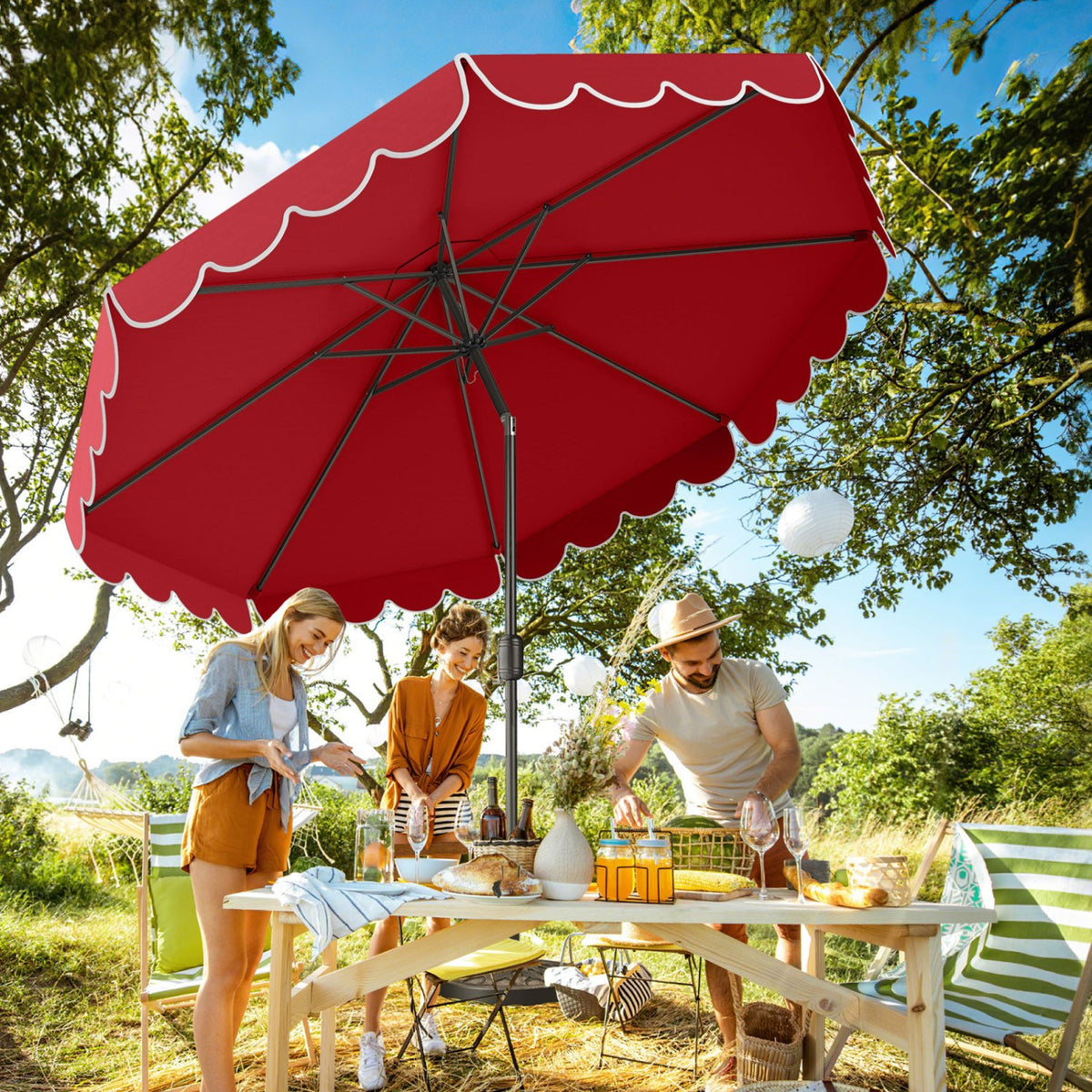 10 Feet Patio Umbrella Outdoor Market Umbrella with Crank Tilt Adjustment-Wine view 7