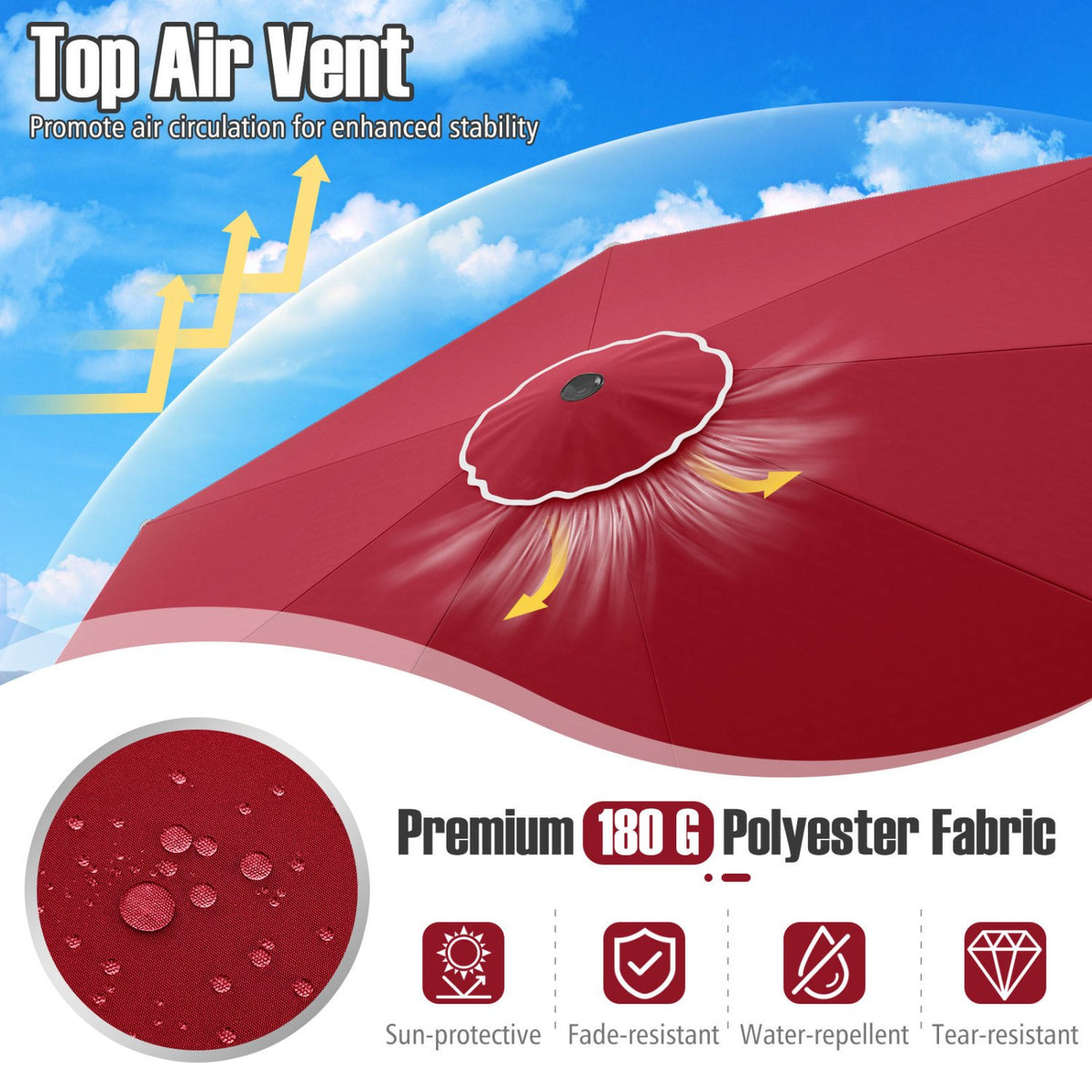 10 Feet Patio Umbrella Outdoor Market Umbrella with Crank Tilt Adjustment-Wine view 8