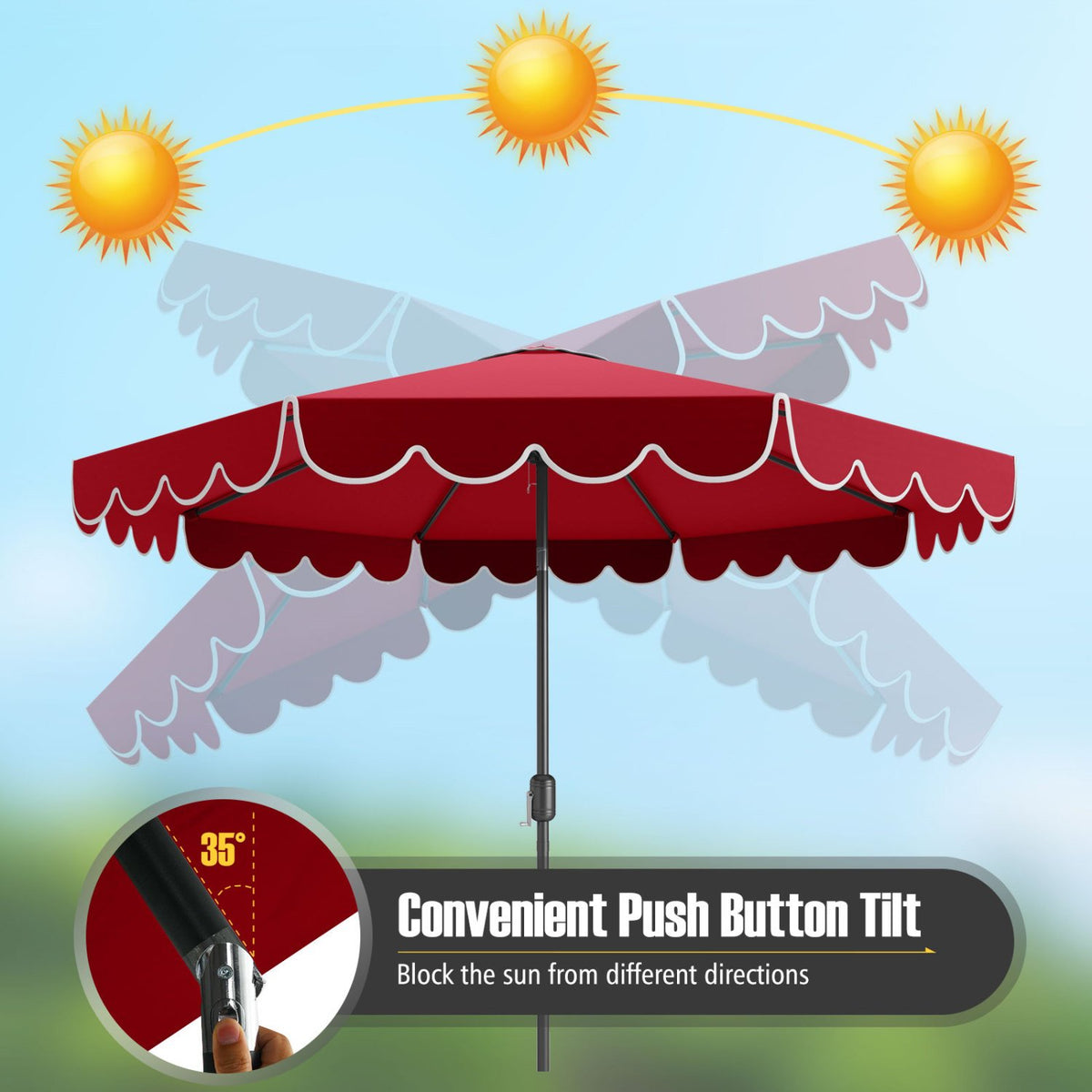 10 Feet Patio Umbrella Outdoor Market Umbrella with Crank Tilt Adjustment-Wine view 9
